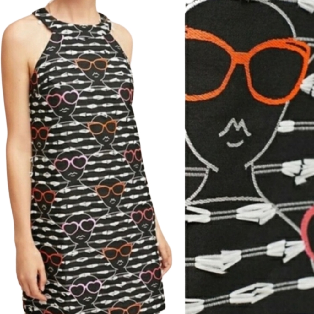 Hutch Black Shift Dress with Pink and Orange Sunglasses Print